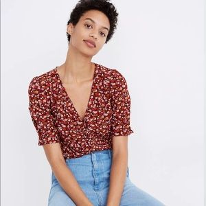 NWT Madewell silk button-sleeve top in spring prairie